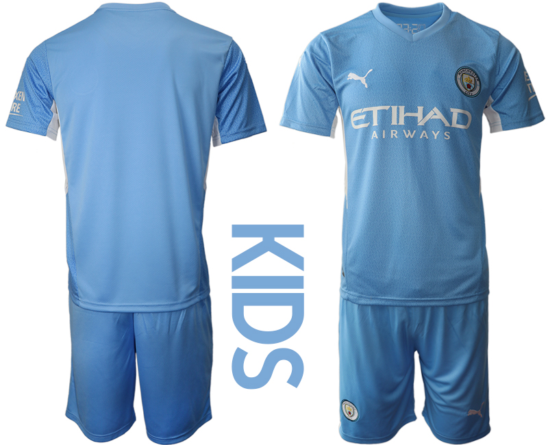Youth 2021-2022 Club Manchester City home blue blank Soccer Jersey